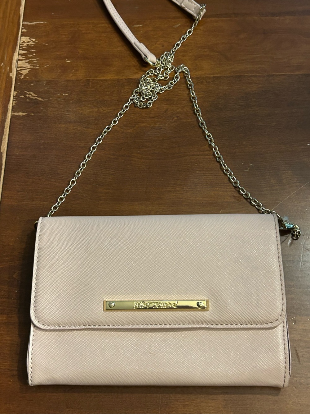Betsey Johnson Blush Pink Crossbody Wallet with Gold Chain